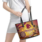 Brisbane Broncos Rugby Leather Tote Bag Australian Aboriginal Dot Painting Style