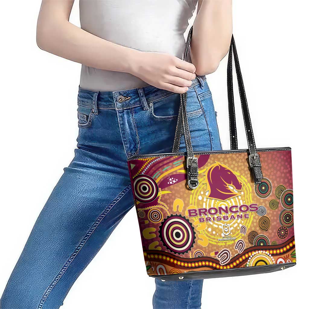 Brisbane Broncos Rugby Leather Tote Bag Australian Aboriginal Dot Painting Style