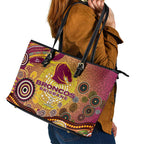 Brisbane Broncos Rugby Leather Tote Bag Australian Aboriginal Dot Painting Style