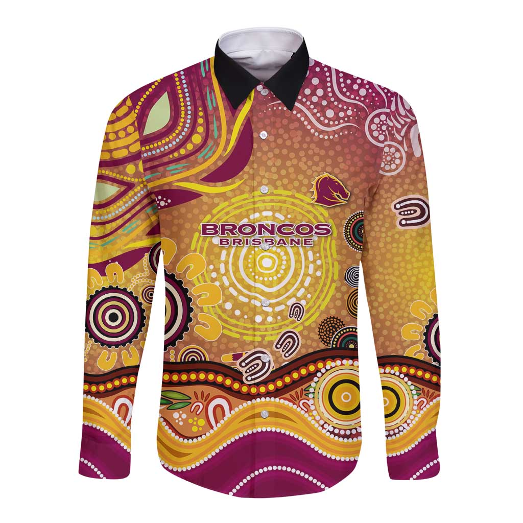 Brisbane Broncos Rugby Long Sleeve Button Shirt Australian Aboriginal Dot Painting Style
