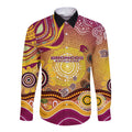 Brisbane Broncos Rugby Long Sleeve Button Shirt Australian Aboriginal Dot Painting Style