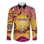 Brisbane Broncos Rugby Long Sleeve Button Shirt Australian Aboriginal Dot Painting Style
