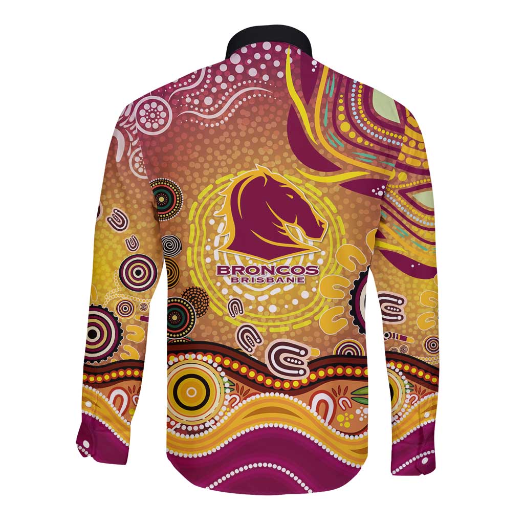 Brisbane Broncos Rugby Long Sleeve Button Shirt Australian Aboriginal Dot Painting Style