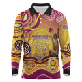 Brisbane Broncos Rugby Long Sleeve Polo Shirt Australian Aboriginal Dot Painting Style