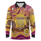 Brisbane Broncos Rugby Long Sleeve Polo Shirt Australian Aboriginal Dot Painting Style
