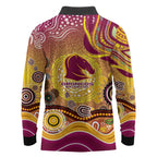 Brisbane Broncos Rugby Long Sleeve Polo Shirt Australian Aboriginal Dot Painting Style