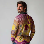 Brisbane Broncos Rugby Long Sleeve Polo Shirt Australian Aboriginal Dot Painting Style