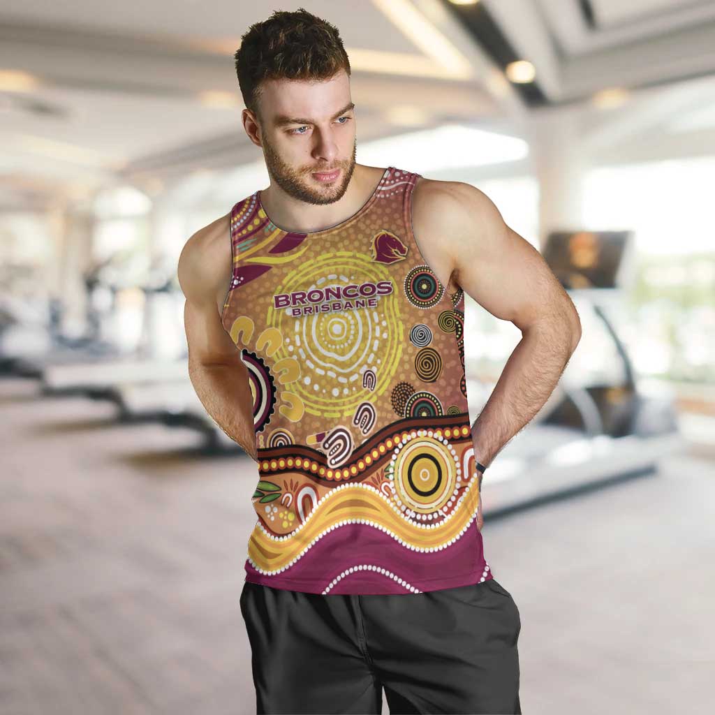 Brisbane Broncos Rugby Men Tank Top Australian Aboriginal Dot Painting Style