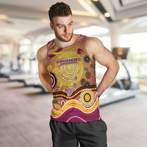 Brisbane Broncos Rugby Men Tank Top Australian Aboriginal Dot Painting Style