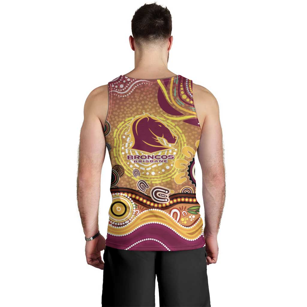 Brisbane Broncos Rugby Men Tank Top Australian Aboriginal Dot Painting Style