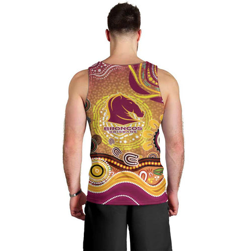 Brisbane Broncos Rugby Men Tank Top Australian Aboriginal Dot Painting Style