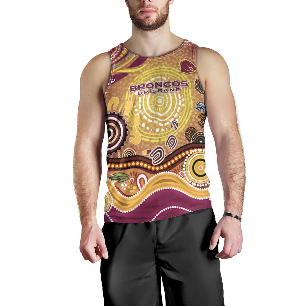 Brisbane Broncos Rugby Men Tank Top Australian Aboriginal Dot Painting Style