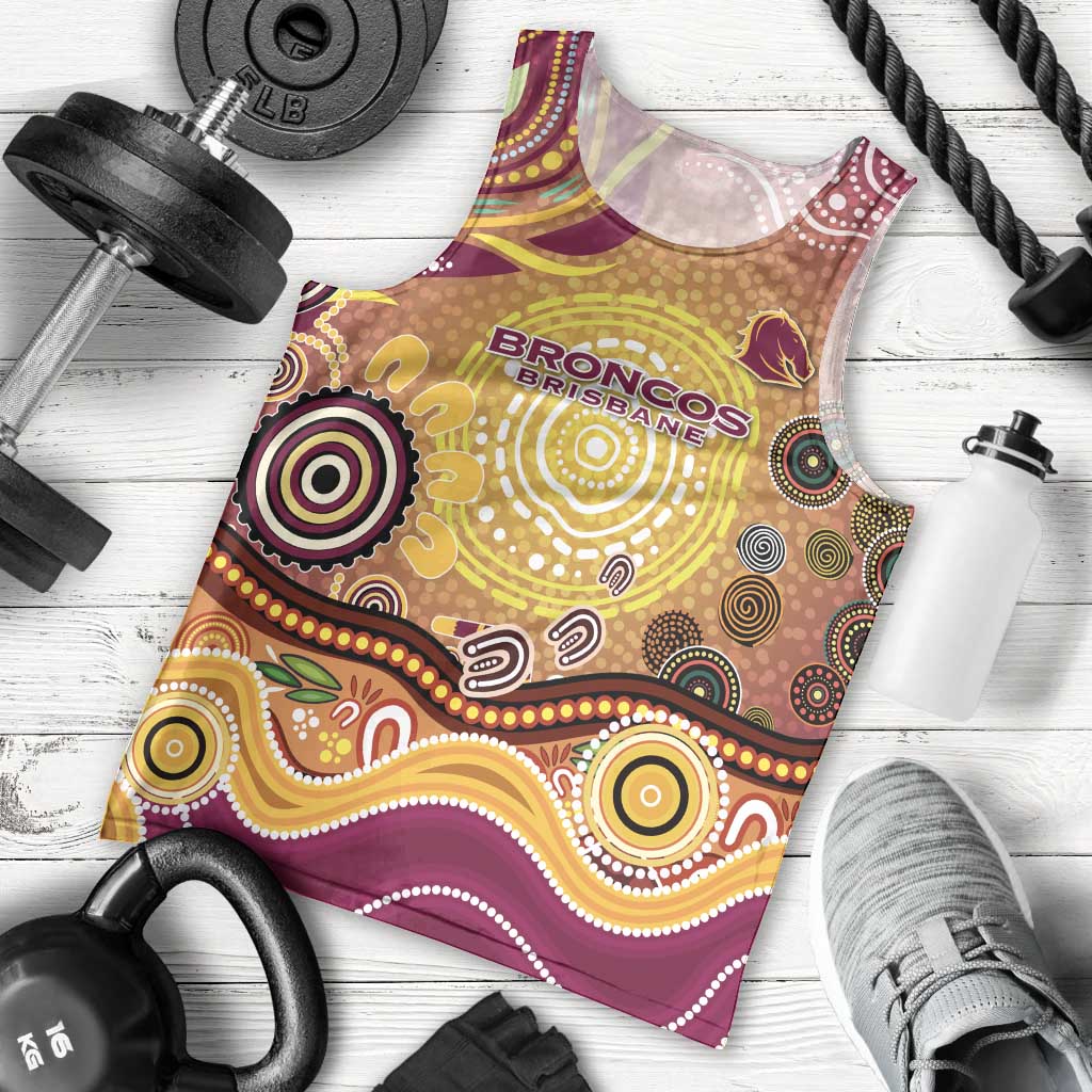 Brisbane Broncos Rugby Men Tank Top Australian Aboriginal Dot Painting Style