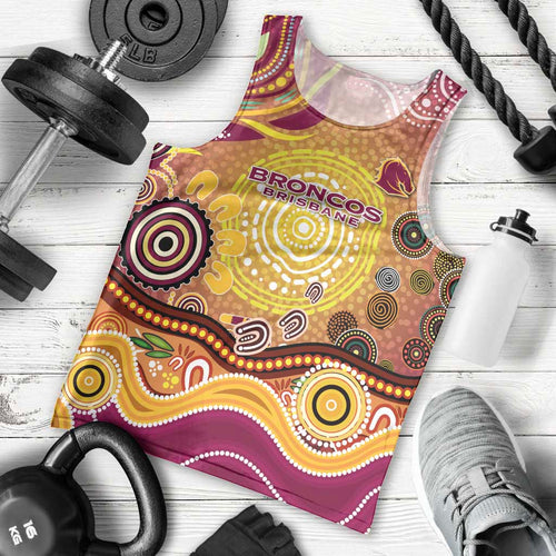 Brisbane Broncos Rugby Men Tank Top Australian Aboriginal Dot Painting Style