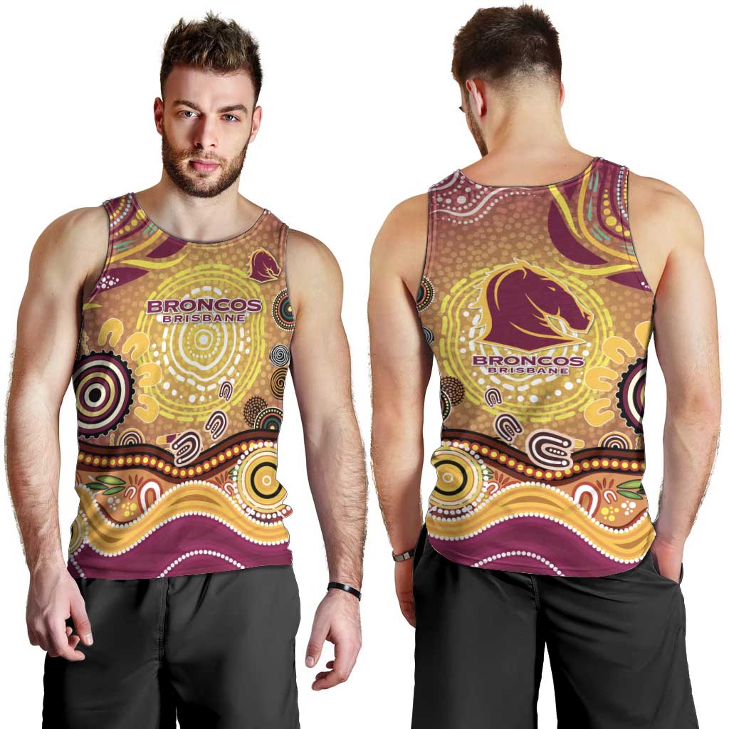 Brisbane Broncos Rugby Men Tank Top Australian Aboriginal Dot Painting Style