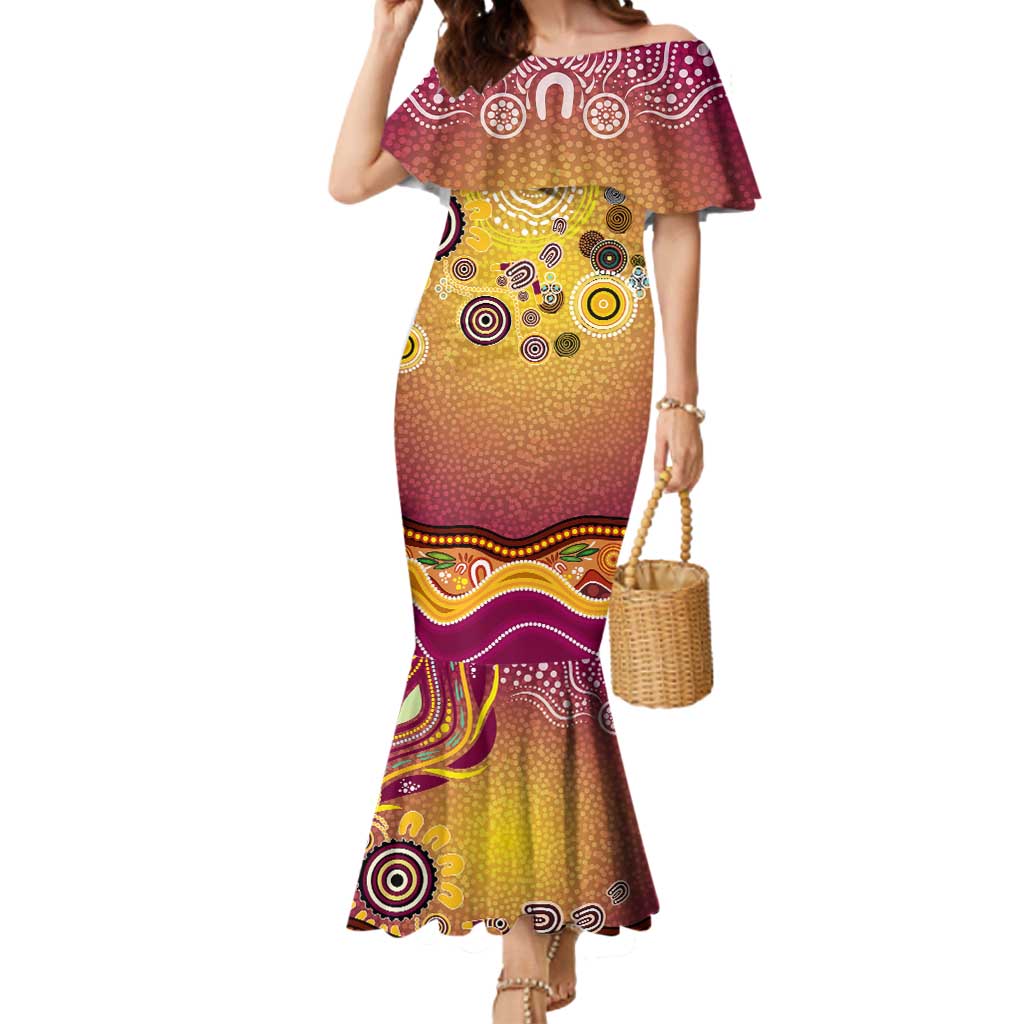 Brisbane Broncos Rugby Mermaid Dress Australian Aboriginal Dot Painting Style
