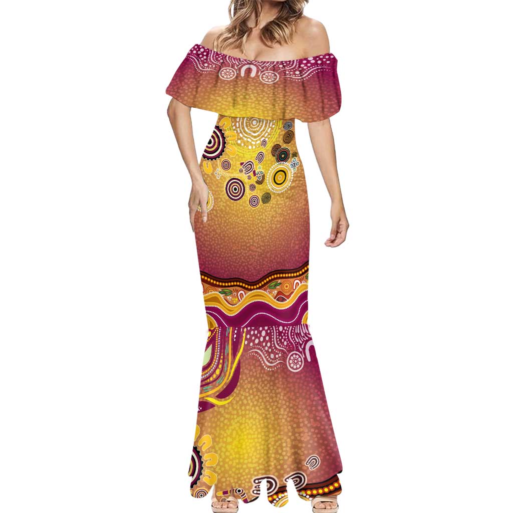 Brisbane Broncos Rugby Mermaid Dress Australian Aboriginal Dot Painting Style