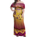 Brisbane Broncos Rugby Off Shoulder Maxi Dress Australian Aboriginal Dot Painting Style