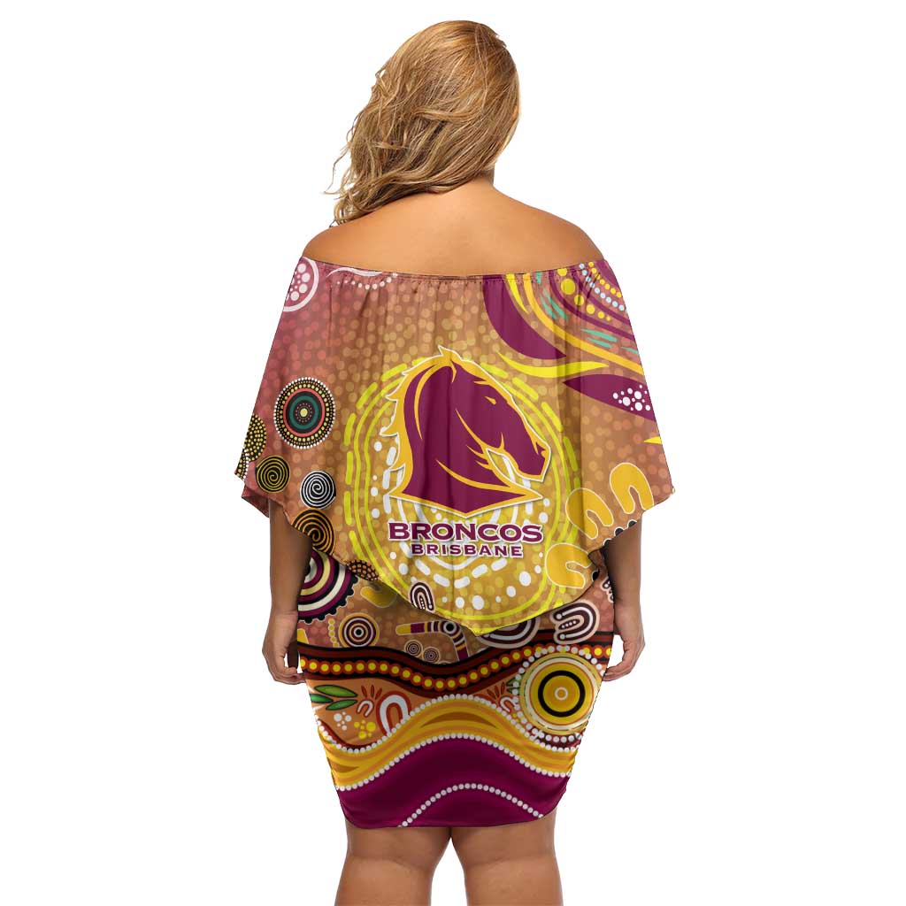 Brisbane Broncos Rugby Off Shoulder Short Dress Australian Aboriginal Dot Painting Style