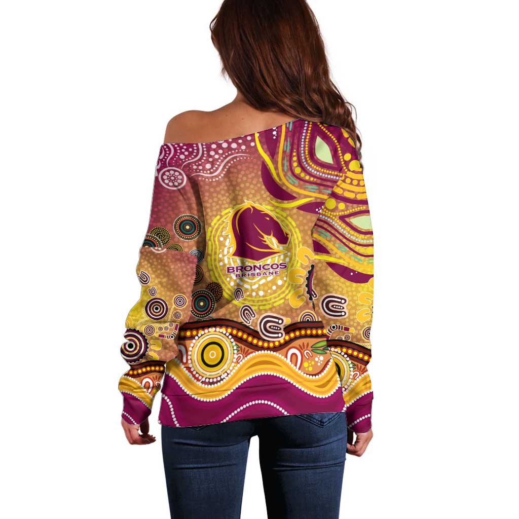 Brisbane Broncos Rugby Off Shoulder Sweater Australian Aboriginal Dot Painting Style