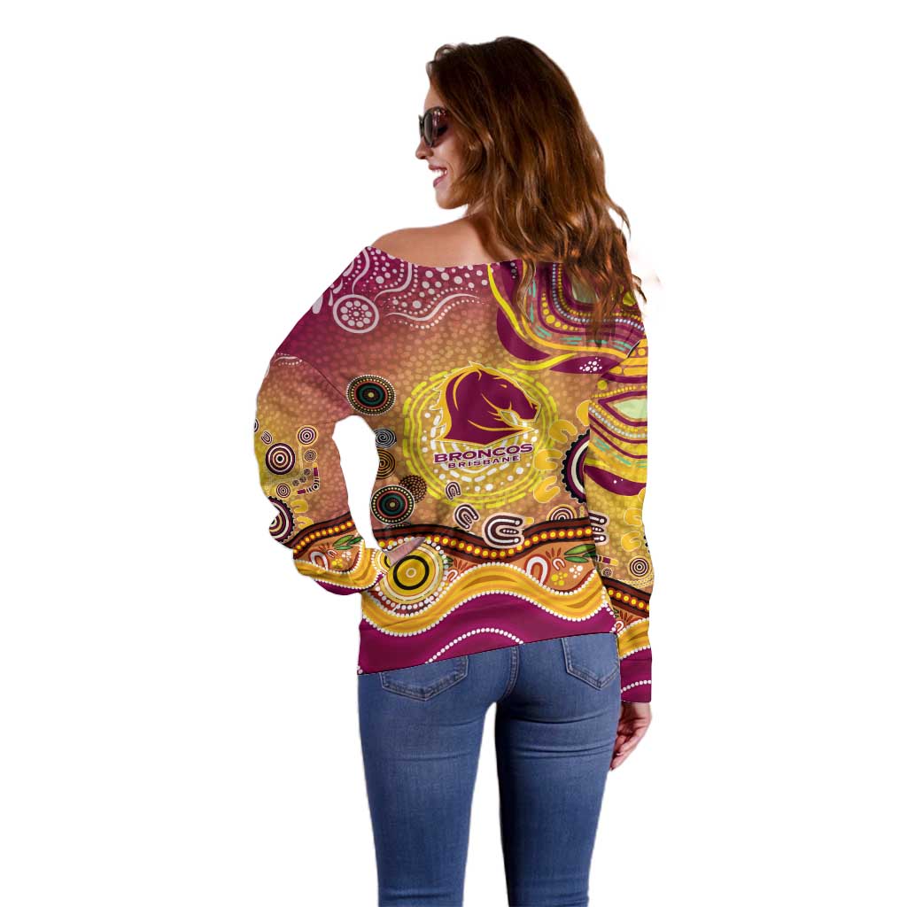 Brisbane Broncos Rugby Off Shoulder Sweater Australian Aboriginal Dot Painting Style