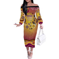 Brisbane Broncos Rugby Off The Shoulder Long Sleeve Dress Australian Aboriginal Dot Painting Style