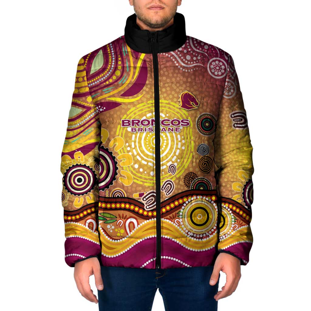 Brisbane Broncos Rugby Padded Jacket Australian Aboriginal Dot Painting Style