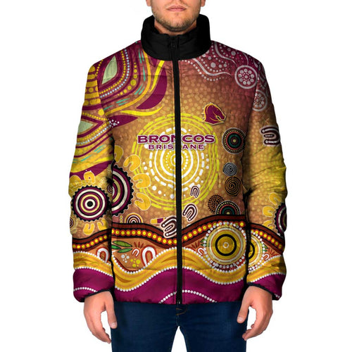 Brisbane Broncos Rugby Padded Jacket Australian Aboriginal Dot Painting Style