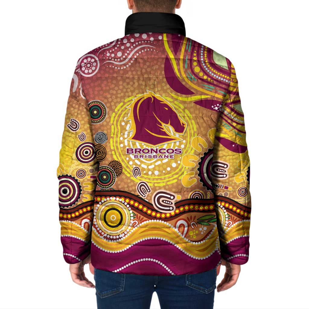 Brisbane Broncos Rugby Padded Jacket Australian Aboriginal Dot Painting Style