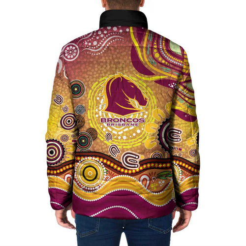 Brisbane Broncos Rugby Padded Jacket Australian Aboriginal Dot Painting Style