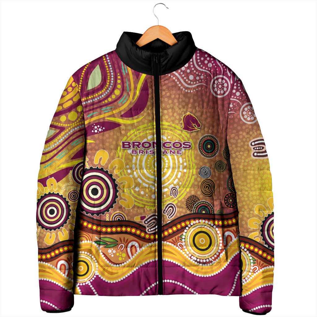 Brisbane Broncos Rugby Padded Jacket Australian Aboriginal Dot Painting Style