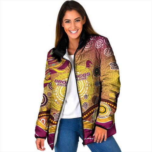 Brisbane Broncos Rugby Padded Jacket Australian Aboriginal Dot Painting Style
