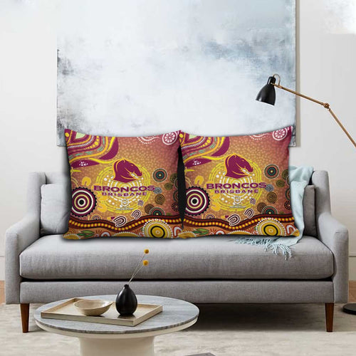 Brisbane Broncos Rugby Pillow Cover Australian Aboriginal Dot Painting Style