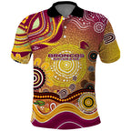 Brisbane Broncos Rugby Polo Shirt Australian Aboriginal Dot Painting Style