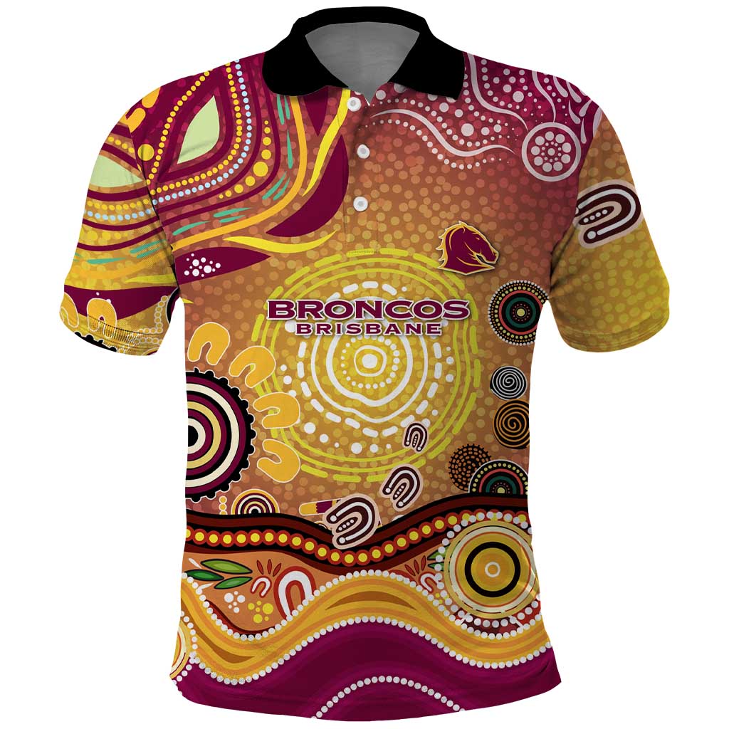 Brisbane Broncos Rugby Polo Shirt Australian Aboriginal Dot Painting Style