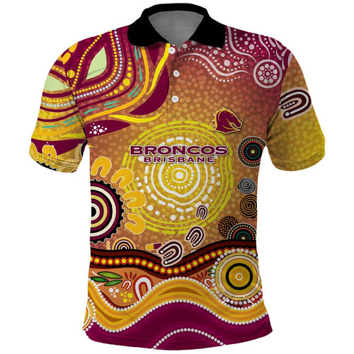 Brisbane Broncos Rugby Polo Shirt Australian Aboriginal Dot Painting Style