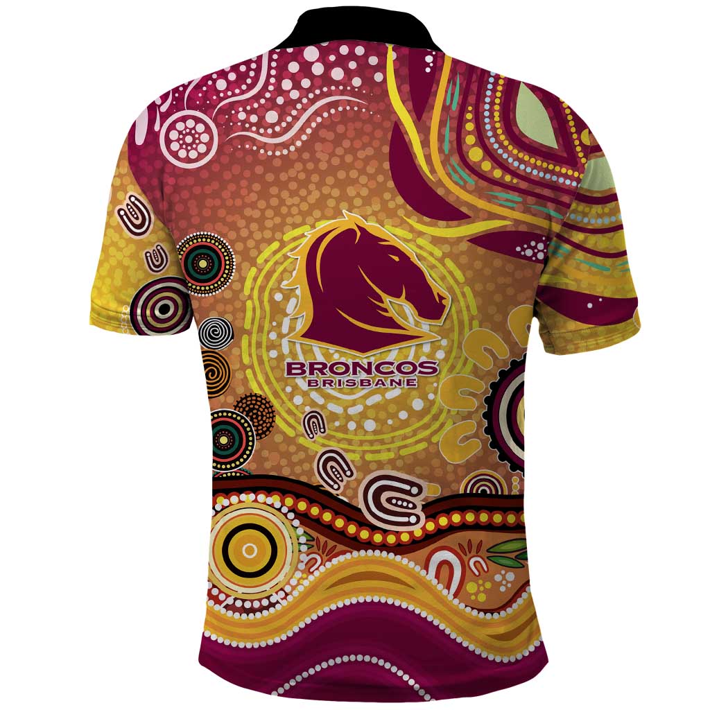 Brisbane Broncos Rugby Polo Shirt Australian Aboriginal Dot Painting Style