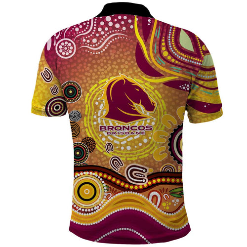 Brisbane Broncos Rugby Polo Shirt Australian Aboriginal Dot Painting Style