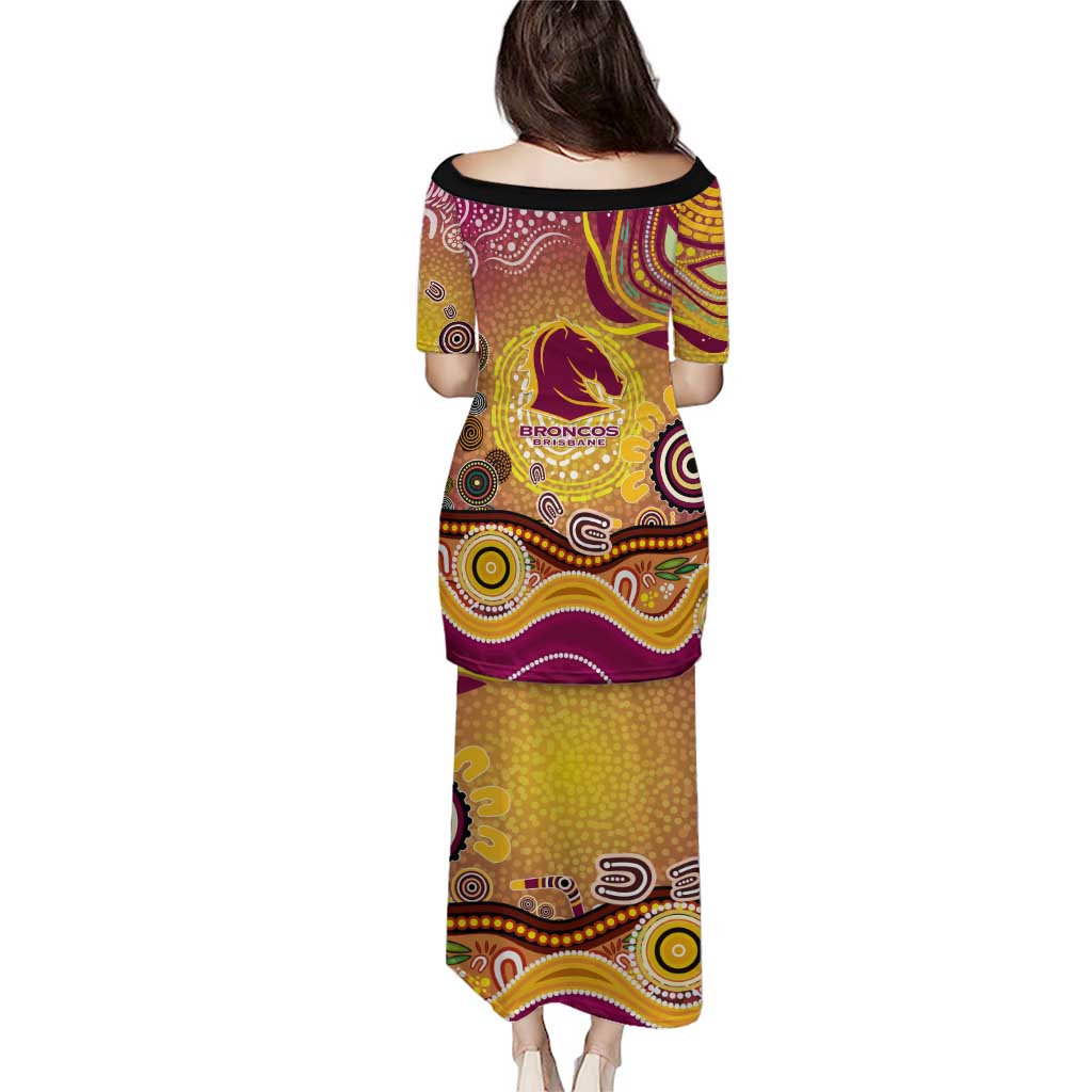 Brisbane Broncos Rugby Puletasi Australian Aboriginal Dot Painting Style