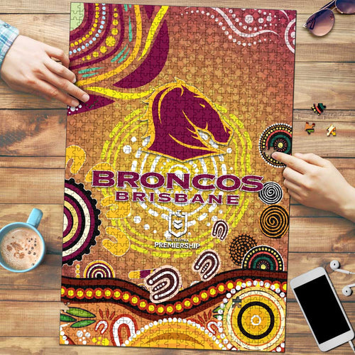 Brisbane Broncos Rugby Puzzle Australian Aboriginal Dot Painting Style