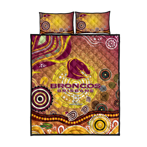 Brisbane Broncos Rugby Quilt Bed Set Australian Aboriginal Dot Painting Style