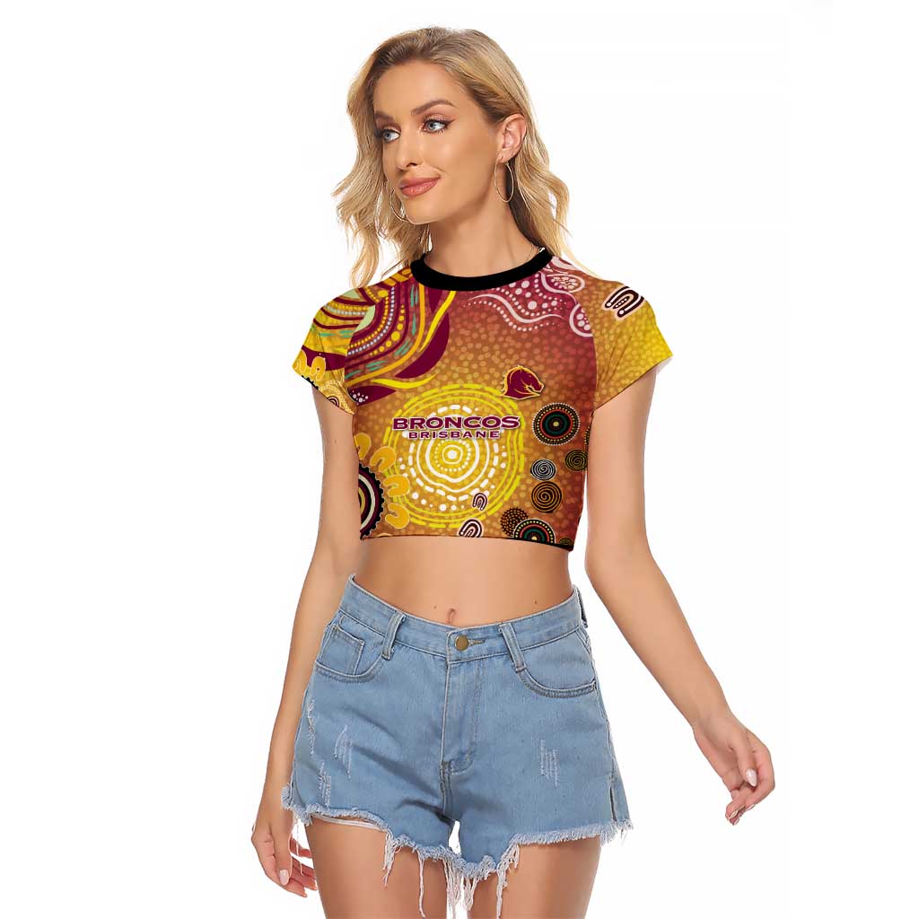 Brisbane Broncos Rugby Raglan Cropped T Shirt Australian Aboriginal Dot Painting Style