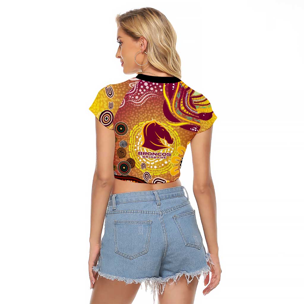 Brisbane Broncos Rugby Raglan Cropped T Shirt Australian Aboriginal Dot Painting Style