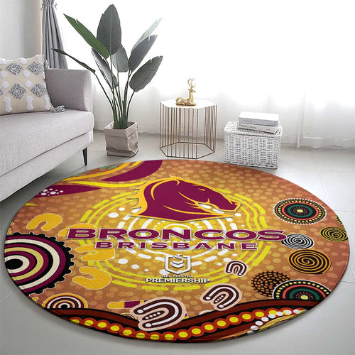 Brisbane Broncos Rugby Round Carpet Australian Aboriginal Dot Painting Style