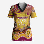 Brisbane Broncos Rugby Scrub Top Australian Aboriginal Dot Painting Style