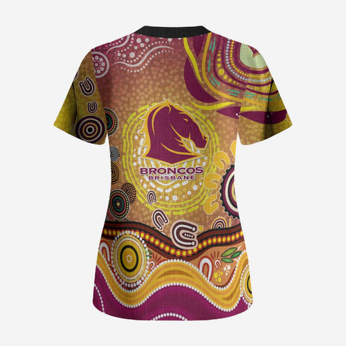 Brisbane Broncos Rugby Scrub Top Australian Aboriginal Dot Painting Style