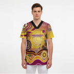 Brisbane Broncos Rugby Scrub Top Australian Aboriginal Dot Painting Style