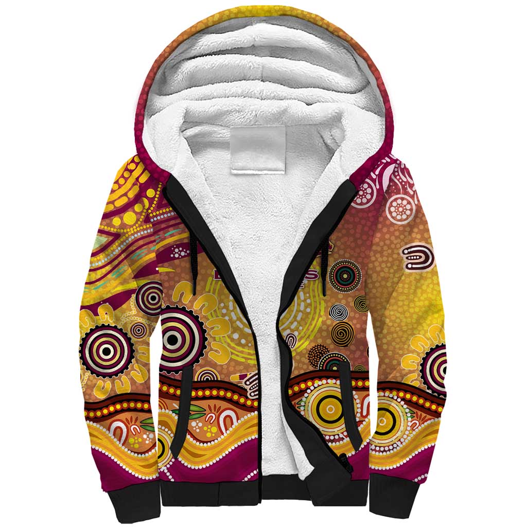 Brisbane Broncos Rugby Sherpa Hoodie Australian Aboriginal Dot Painting Style