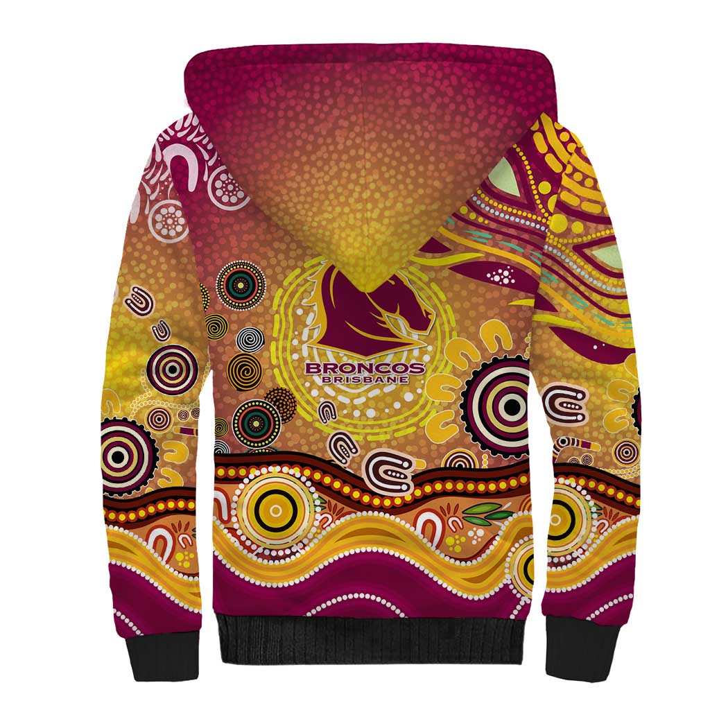 Brisbane Broncos Rugby Sherpa Hoodie Australian Aboriginal Dot Painting Style
