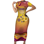 Brisbane Broncos Rugby Short Sleeve Bodycon Dress Australian Aboriginal Dot Painting Style